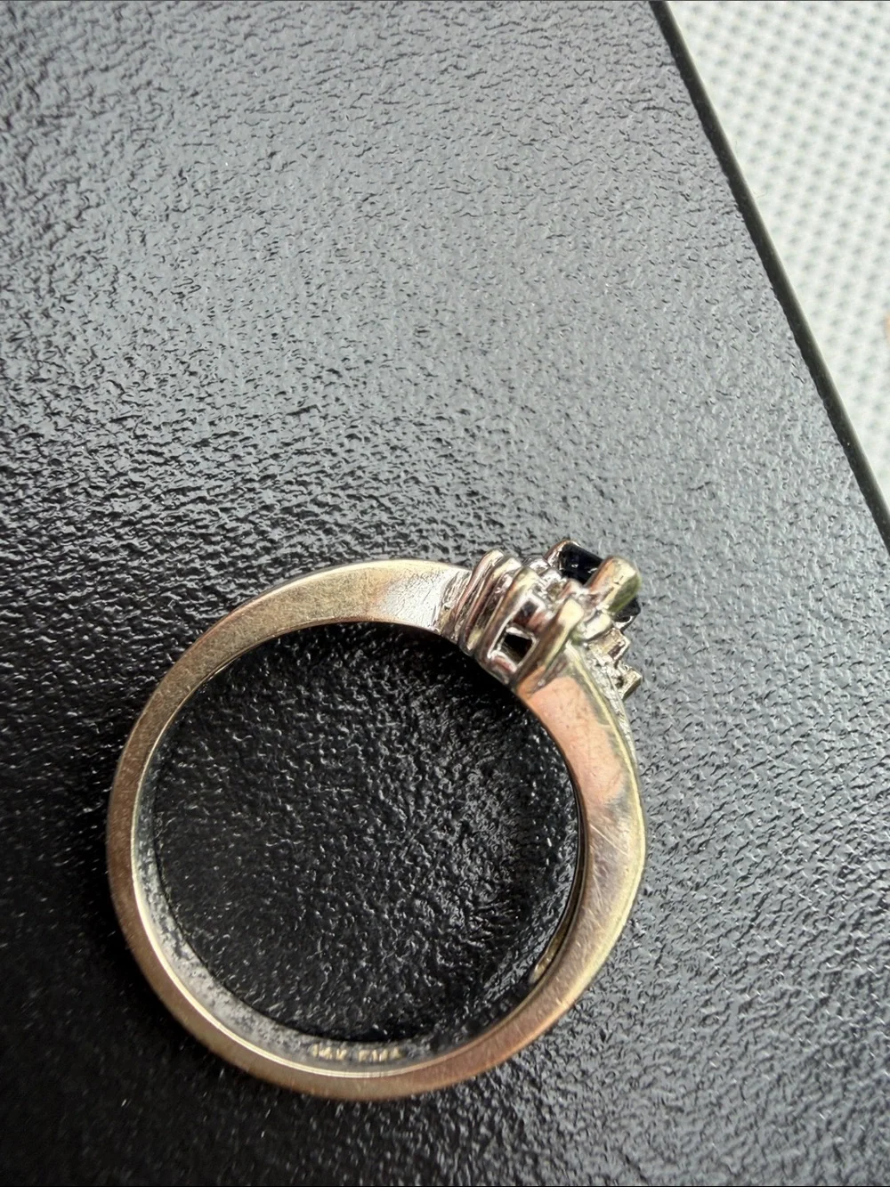 14 KT WHITE GOLD Teardrop Blue Sapphire Halo Ring with Pavé Band - Women Jewelry